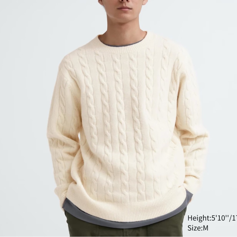 Uniqlo Souffle Yarn Cable Crew Neck Long-Sleeve Sweater Xs